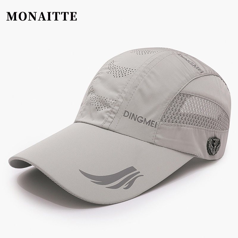 蒙奈特（MONAITTE）帽子男夏季新款运动大头围鸭舌帽薄款透气速干遮阳网眼棒球帽女 浅灰色 可调节（54-61cm）