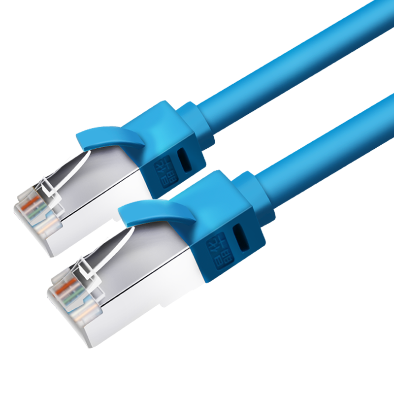 晶华 六类双屏蔽网线 千兆Cat6类纯铜网络连接线 家用工程脑宽带监控8芯双绞跳线 蓝色1米 W130C