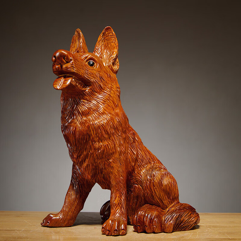 重礼工艺品十二生肖办公室装饰木雕狗摆件动物雕刻狗红木家居客厅