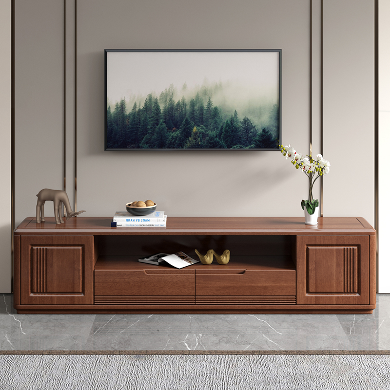 美腾家 电视柜 胡桃木实木电视柜现代中式伸缩组合地柜电视机柜 单向
