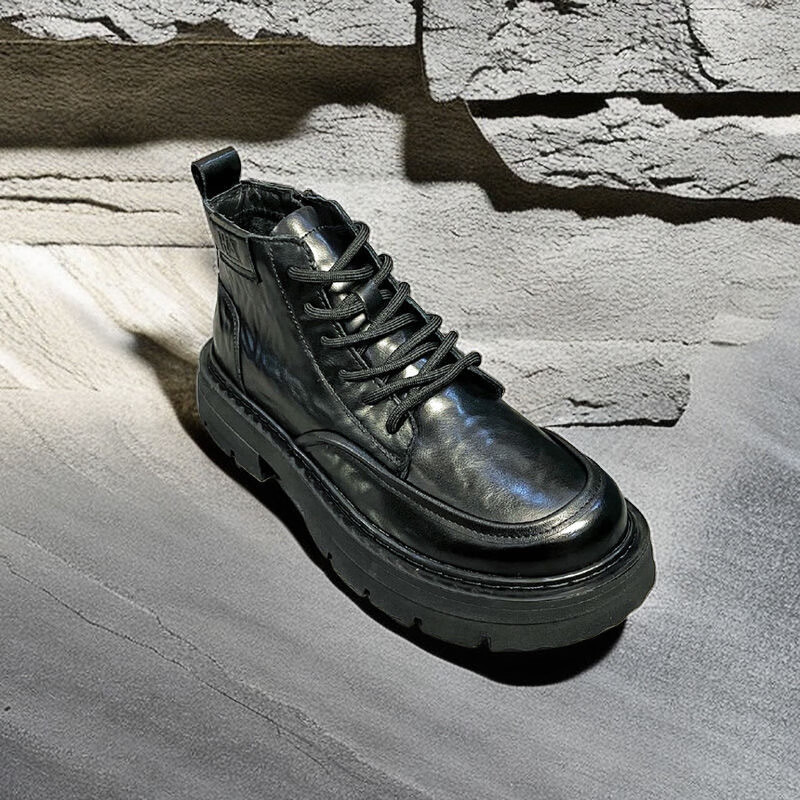 严选2024新款春秋时尚款抖音快手短视频马丁靴软皮真皮休闲商务舒