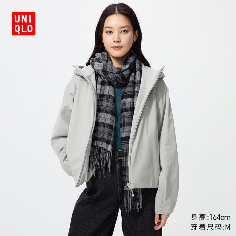 优衣库双面穿防风摇粒绒拉链连帽外套女装487603 02 浅灰色 L