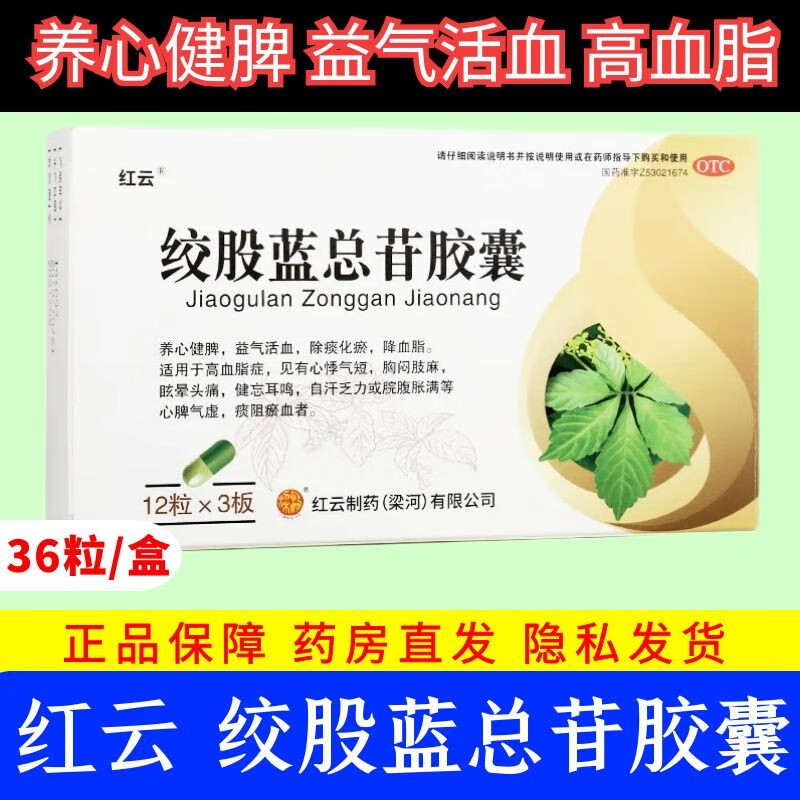 红云 绞股蓝总苷胶囊 60mg*36粒益气活血健忘耳鸣养心健脾益气和血除