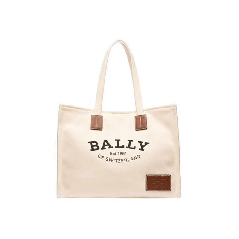 bally 巴利女包 拼接小牛皮帆布手提包托特包 6301346 送礼 米白色