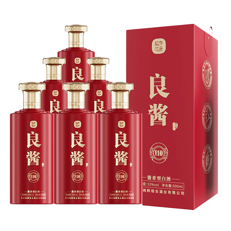 純粹相合 纯粹相合 良酱 53度酱香型白酒 贵州纯粮大曲坤沙国标优级 自饮宴请送礼 53%vol 500mL 6瓶 (良酱V10)