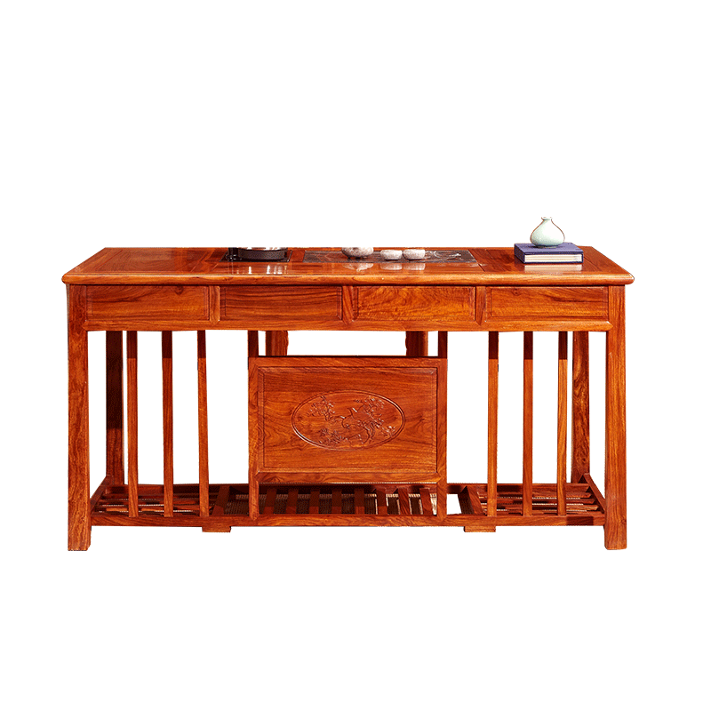 一舍红木家具非洲花梨{学名:刺猬紫檀}实木喝茶桌椅组合新中式茶几桌办公茶桌一体功夫泡茶茶台 预付定金(款清发货)