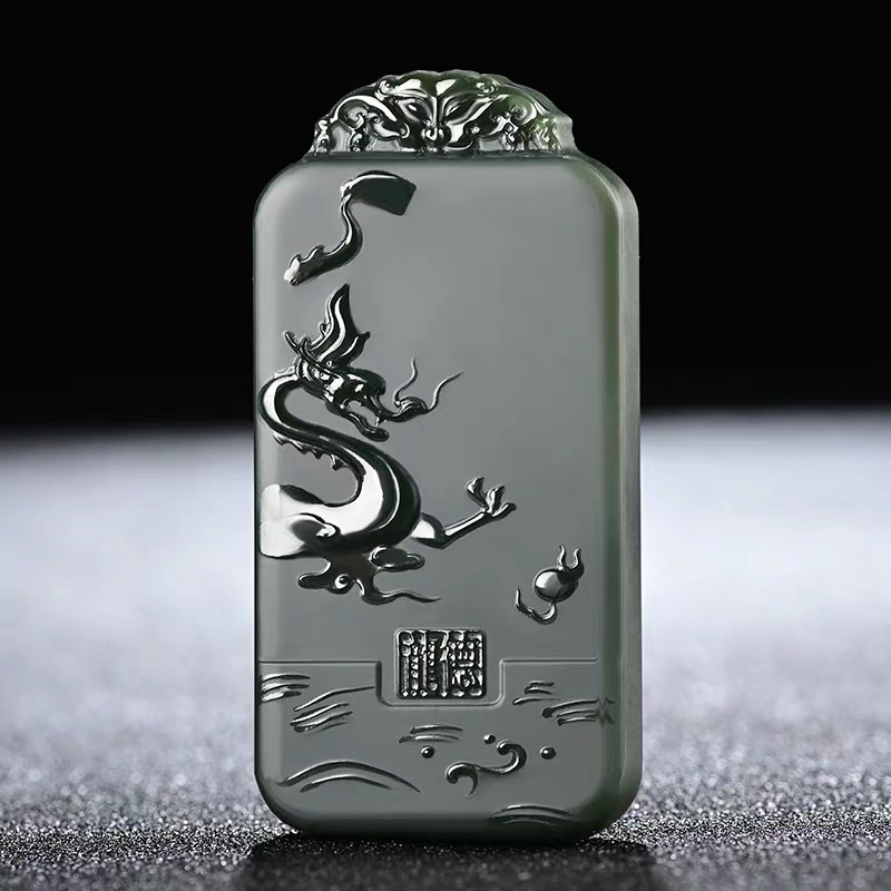 靳钰晨(yuchenjade) 和田玉青玉龙凤吊坠龙凤呈祥玉牌吊坠男士款龙德