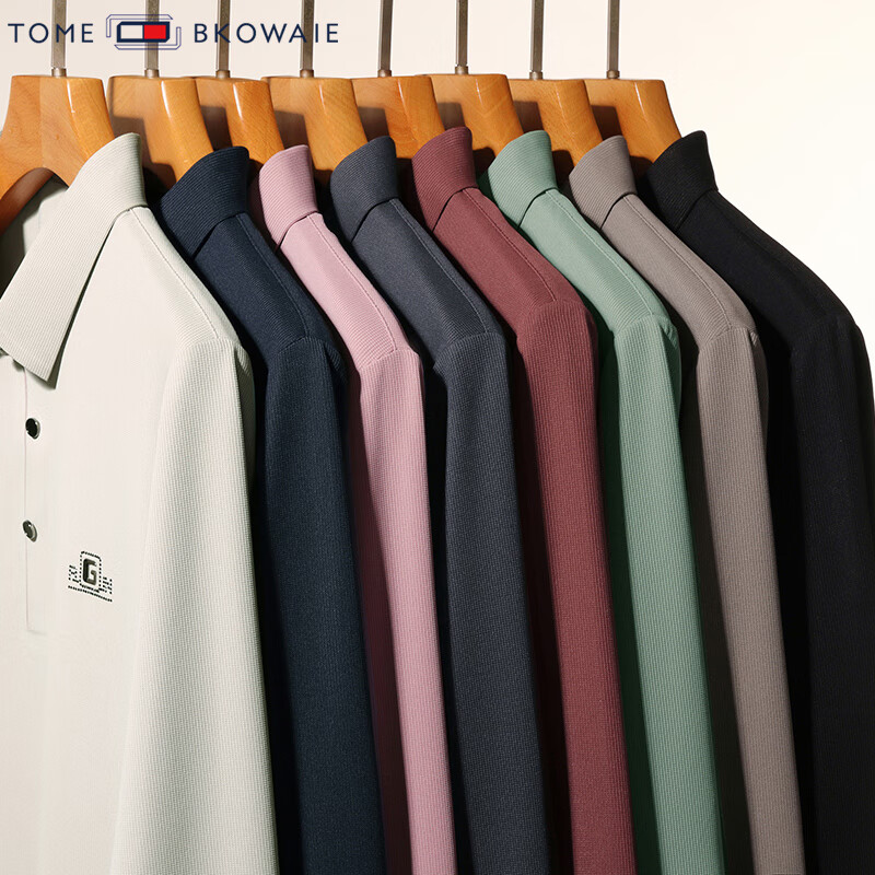 汤米芙兰可翻领长袖t恤男春季新款商务休闲潮流宽松POLO打底衫 藏青常规 L /170（建议120-135斤）