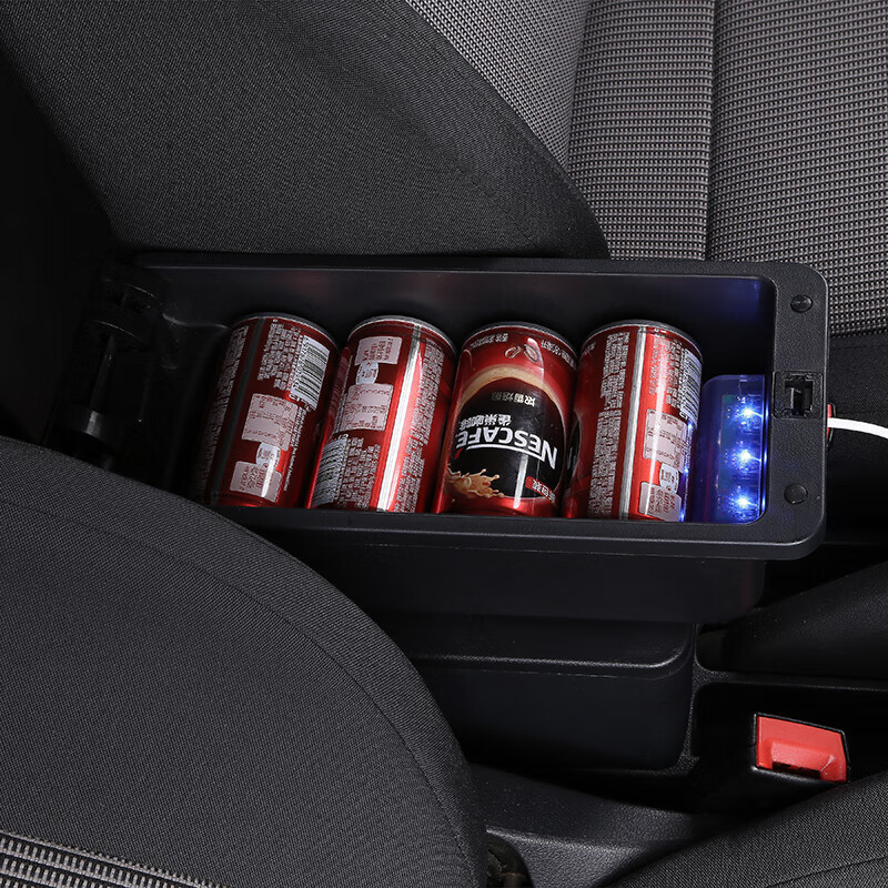 大众新桑塔纳新捷达扶手箱捷达VA3专用2019款2017款免打孔中央斯柯达昕锐昕动手扶箱改装配件 小曲面款-宽13CM-3USB-伸缩-黑色红线