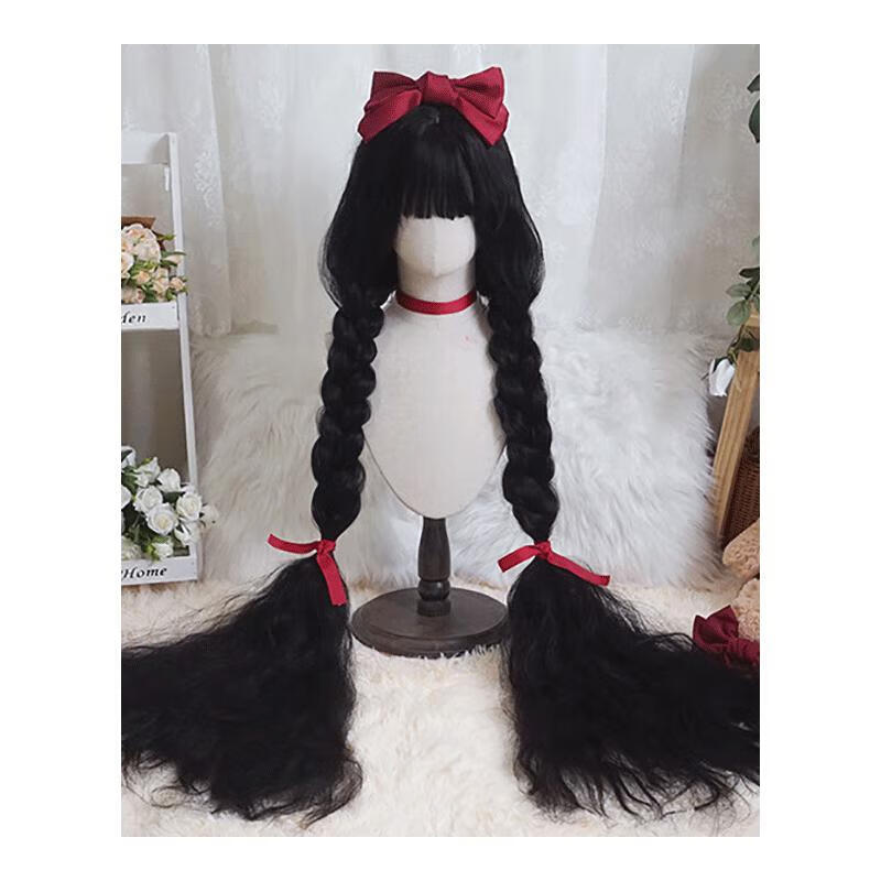 天使丝丝120cm lolita洛丽塔超长发公主 假发玉米卷发 黑 黑【120cm】