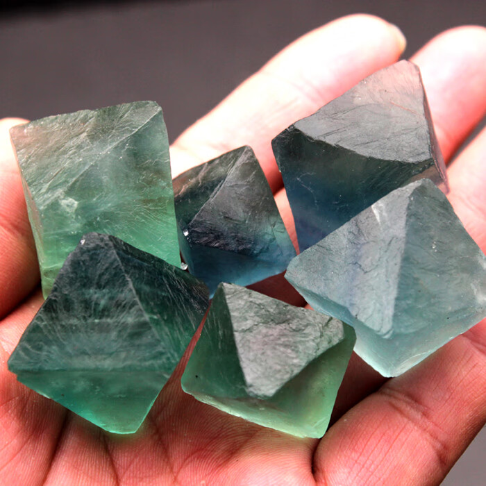 天然水晶原石蓝绿色萤石八面体大颗粒标本矿石观赏装饰摆件 精装大