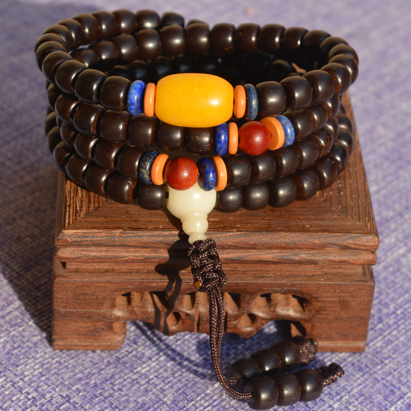 藏式精挑印尼老料椰蒂108颗手串 原创佛珠天然椰壳手链项链男女款 一