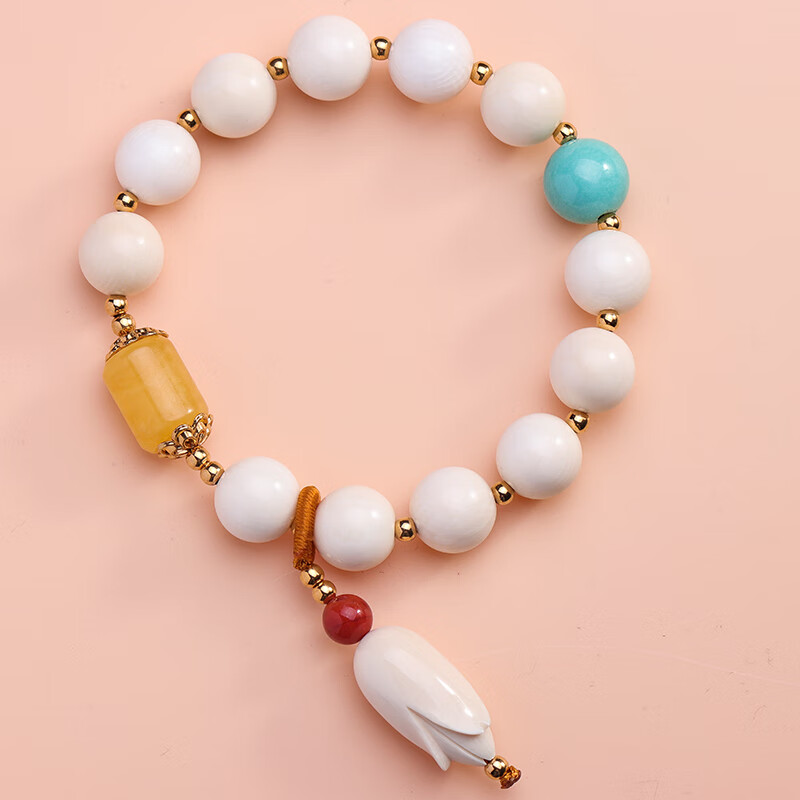 恋上心官方猛犸象牙 玉兰花女士文玩佛珠手串 古风民族风手链女款送礼