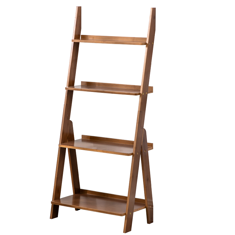 淘慕 实木书架陈列架落地简易靠墙客厅梯形花架多层架 茶色5层梯形靠墙书架