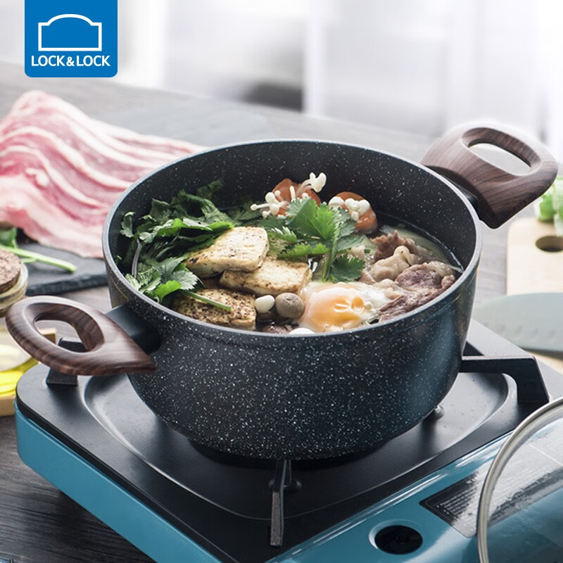 乐扣乐扣(LOCK&LOCK) 麦饭石双耳汤锅不沾炖煮少油受热均匀不糊底电磁炉燃气通用 20㎝