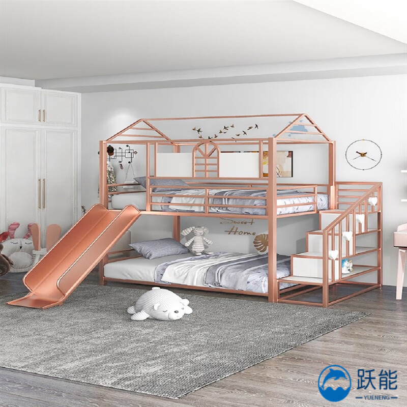 缦宛木树屋床 带滑梯的床上下床两层高低床树屋公主床双层高架 轻奢