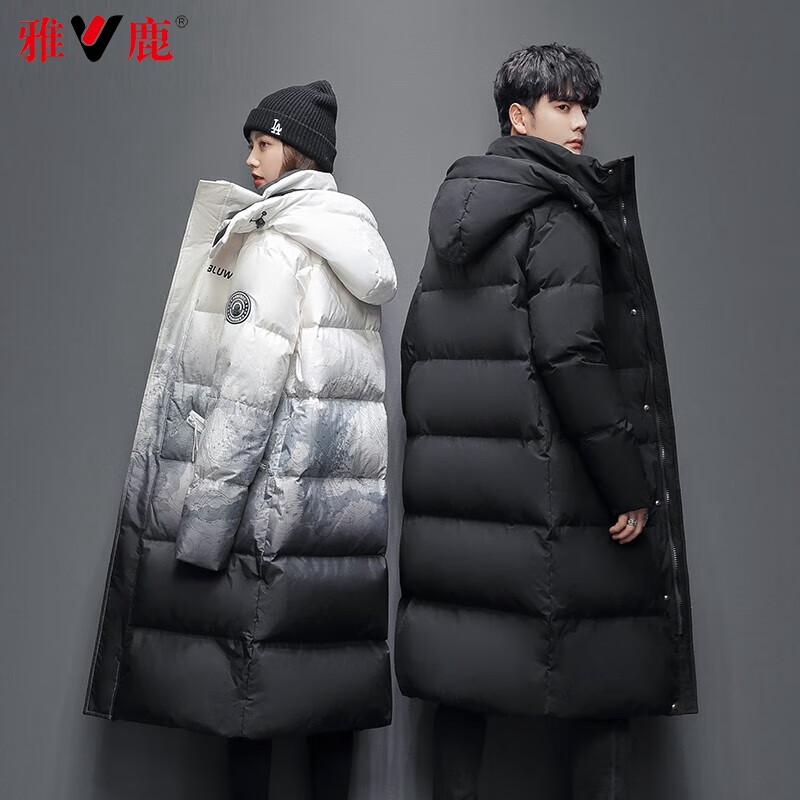 雅鹿冬季羽绒服男女情侣款长款过膝面包服抗寒保暖时尚宽松外套 迷彩-女 XL