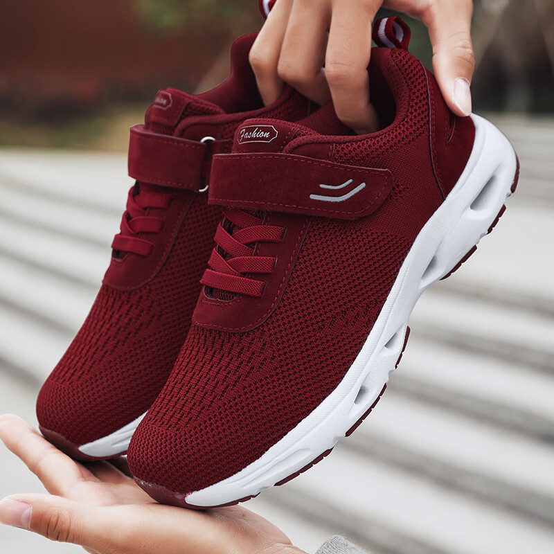 yinfan春款软底防滑网面妈妈鞋健步鞋减震品牌老人鞋女 c3301女款红色