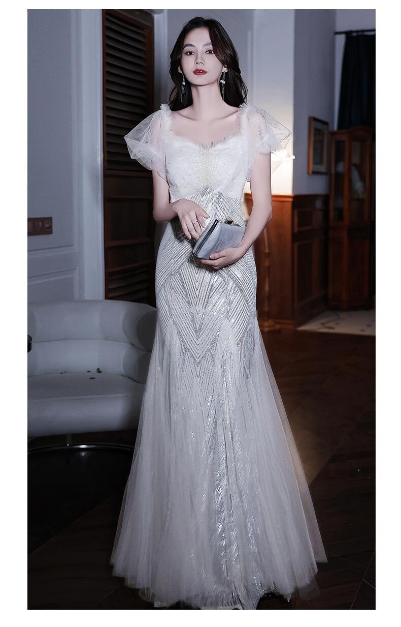 鱼尾连衣裙女包臀裙婚纱晚礼服秋冬晚礼服气质主持人演出服 图片色 m