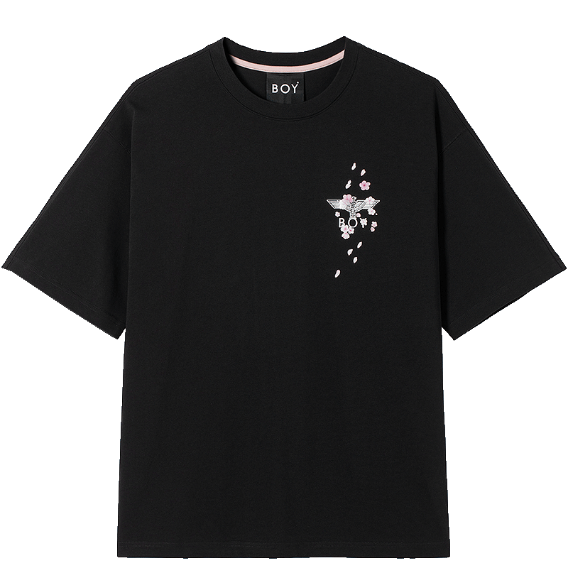 BOY LONDON【繁花】潮牌T恤情侶款短袖櫻花翅膀印花N01712 黑色 L