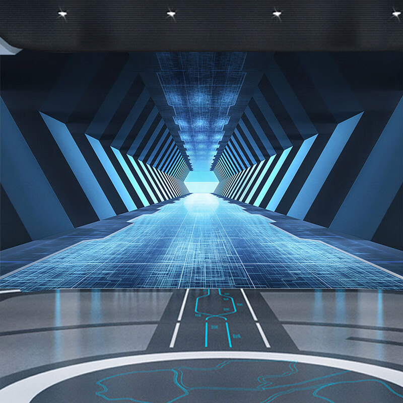 卫亮科技感隧道空间延伸壁纸3d立体发光直播背景墙纸ktv酒吧装饰壁画