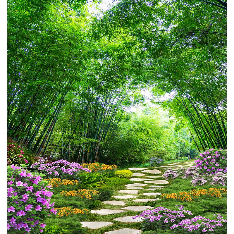 直播背景布 山水田园竹林室外风景装饰立体背景布3d网红背景墙 按图做