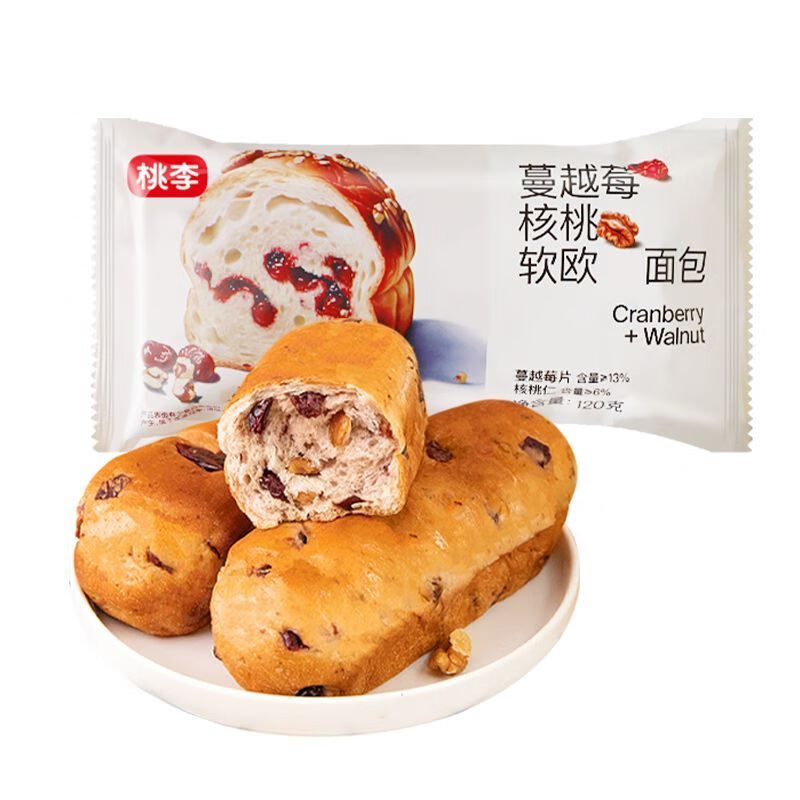 桃李蔓越莓核桃软欧面包早餐代餐欧式面包饱腹营养坚果夹心零食