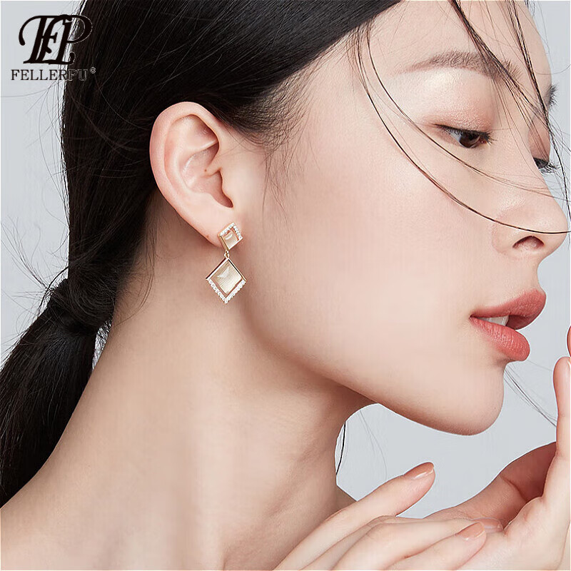 感新款潮韩国气质网红菱形耳坠短发圆脸耳饰大气送女友老婆 925银耳环