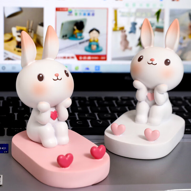 珍格（zhenge） 手机桌面支架个性创意卡通可爱小兔支撑架办公室桌上装饰品兔子手机配件支架小摆件 兔子手机支架一对