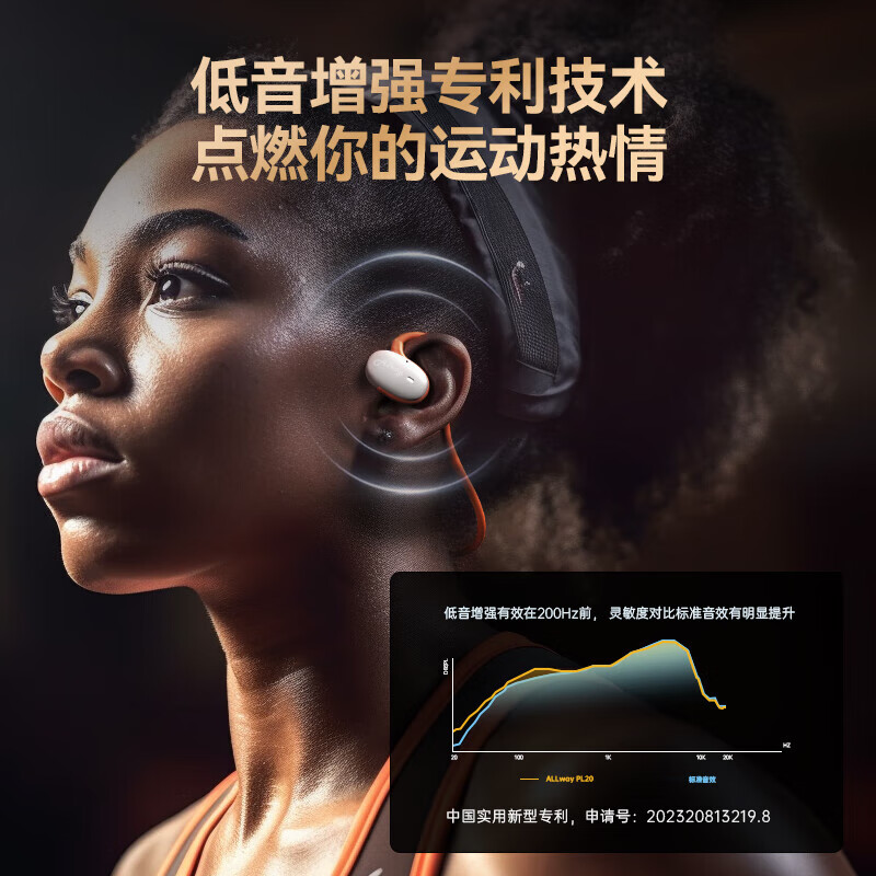 ALLWAY PL20 气传导耳机 开放挂耳式不入耳无线蓝牙耳机 户外运动跑步骑行防水8h长续航 炫酷黑(定向传音运动耳机)