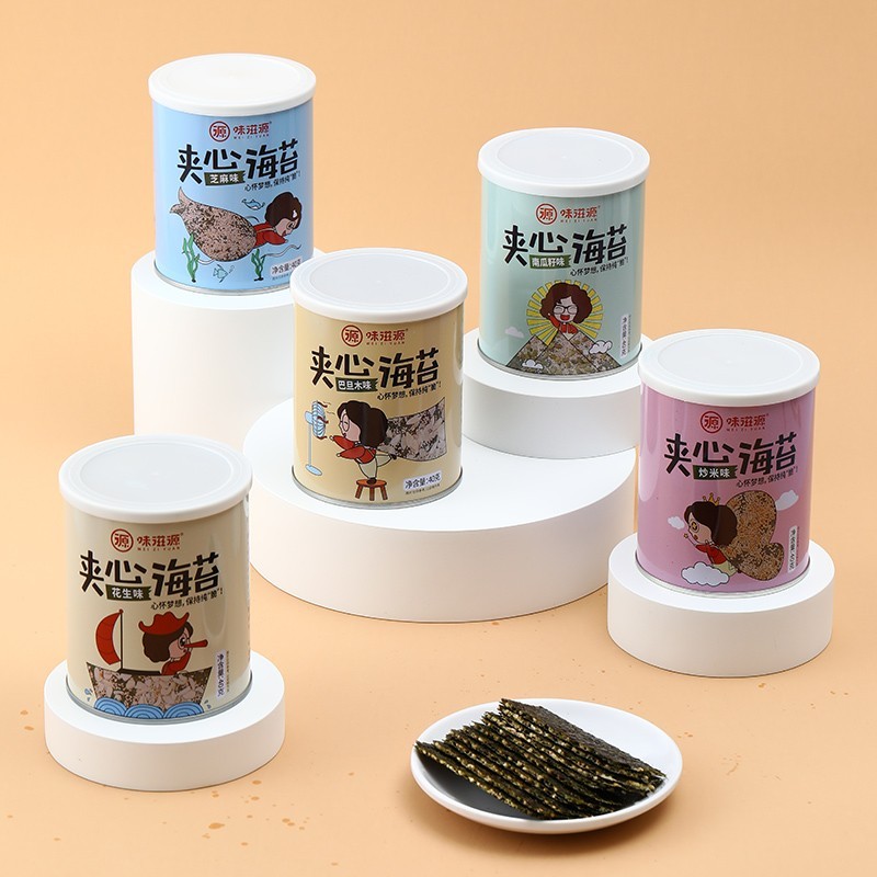 味滋源休闲食品 传统糕点 追剧宅家出游懒人必备饱腹代餐小吃 夹心海苔脆5罐5口味-礼盒装