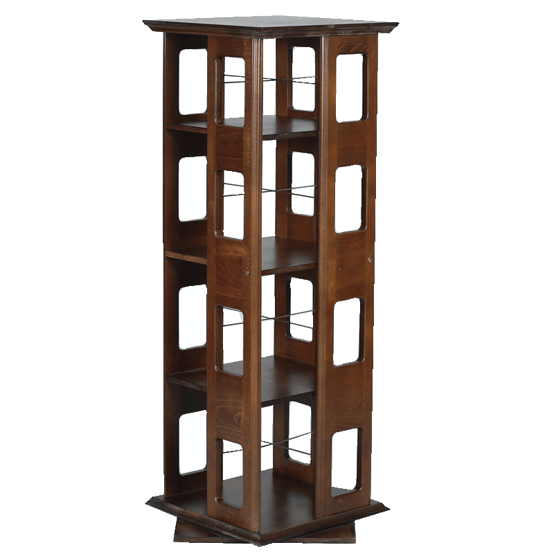 香木语现代简约实木榉木旋转书架360度学生简易创意落地书架置物架A4-2四层胡桃色