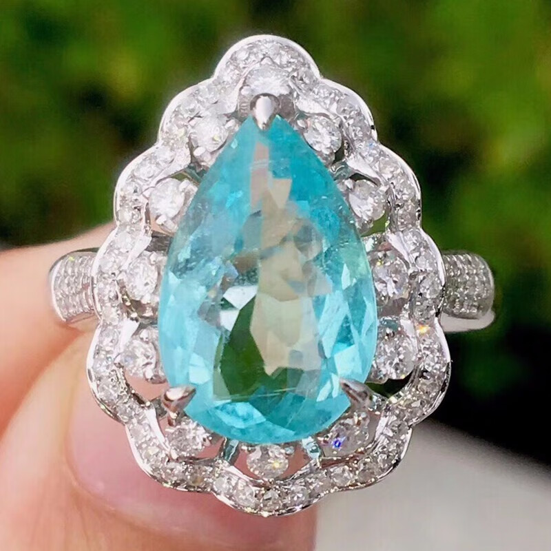 俊辰珠宝 天然精品帕拉伊巴戒指女 18k金镶嵌帕拉伊巴戒指  彩宝戒指