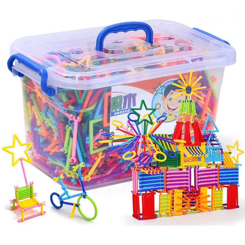 儿童聪明魔术棒塑料积木2-4-6岁5女孩男孩亲子互动拼装拼插 310根收纳盒装
