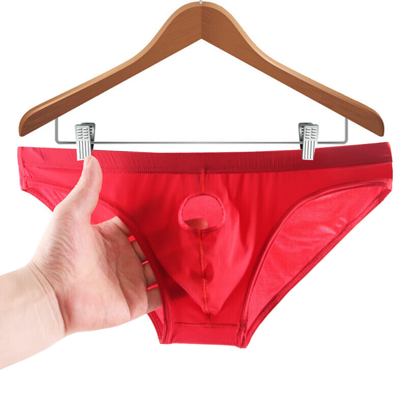 叶子媚男士三角裤冰丝情趣内裤男镂空u凸开洞性感枪蛋分离开裆裤头