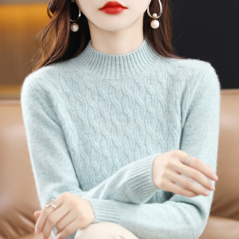 香影纯秋冬新款套头毛衣半高领纽花羊毛衫女保暖纯羊毛针织百搭显瘦上衣 祖母绿 4XL (建议150-165斤)