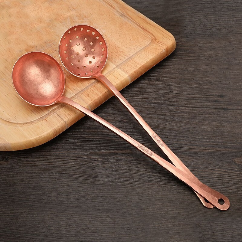万园琦手工铜勺漏勺 紫铜汤勺 紫铜漏勺 铜勺子 小铜汤勺 小号汤勺