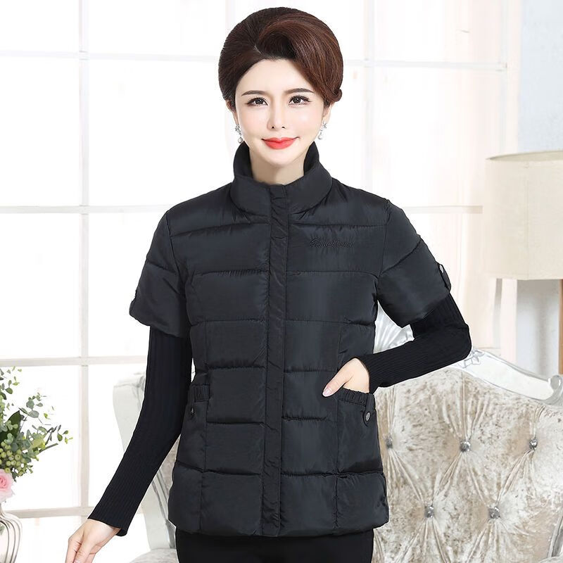 奕津妈妈带袖女式马甲外穿洋气年轻冬季中老年女秋冬中袖棉老太太保暖