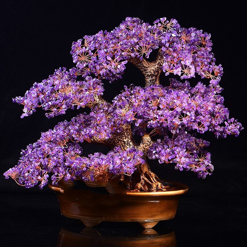 頂盈 天然黃紫水晶發(fā)財(cái)樹搖錢樹 家居裝飾客廳擺件 玄關(guān)店鋪開業(yè)禮品 天然紫水晶加密無字盆(高39長39