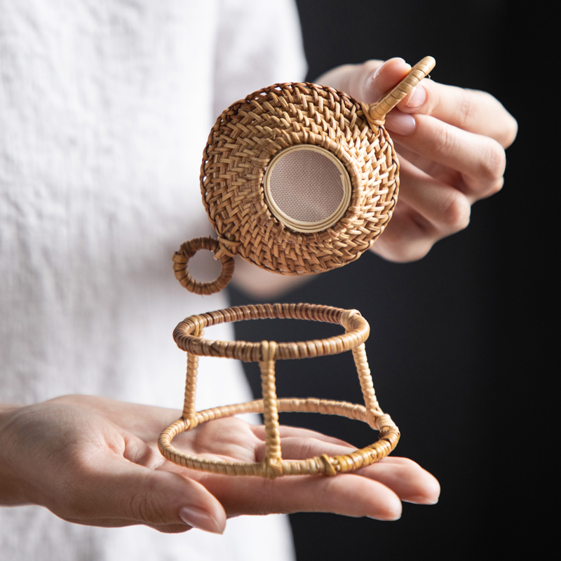 编织茶漏秋藤纱布茶过滤网功夫茶过滤器日式茶具配件 升 漏 藤底座