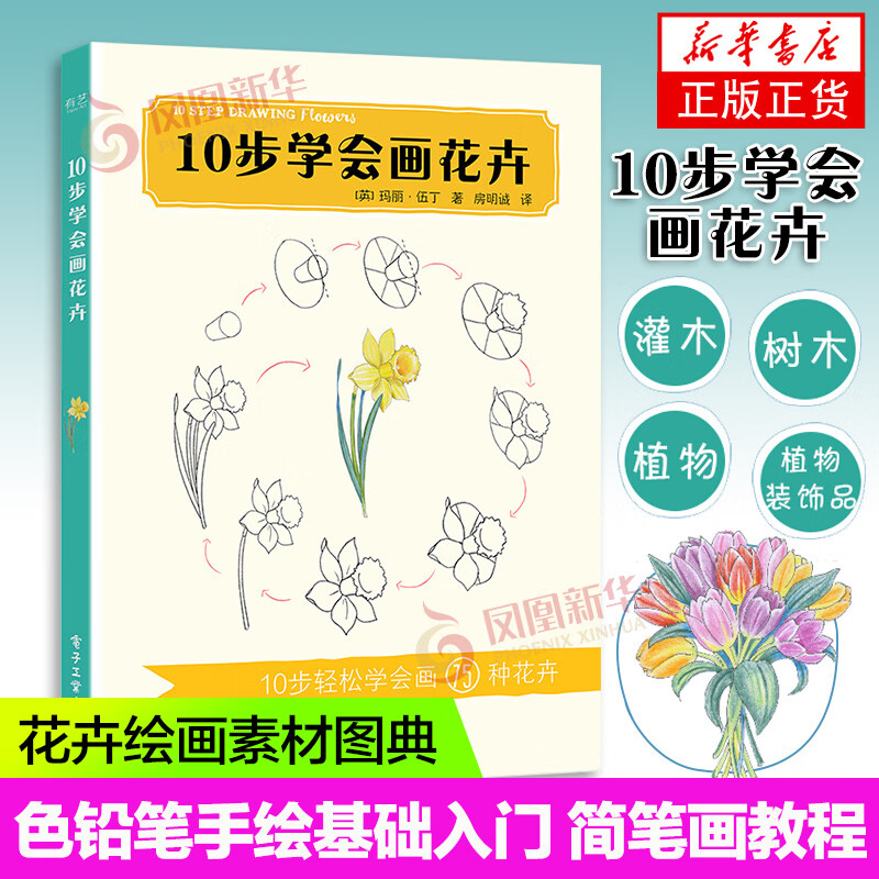 花卉的画法大全 花卉绘画素材图典 绘画自学书籍 色铅笔手绘基础入门