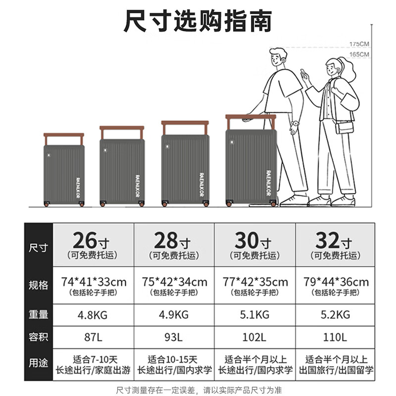 朗客德国大容量铝框行李箱32寸加厚出国结实耐用宽拉杆30旅行密码皮箱 游弋灰【加大加厚多功能铝框款】 32英寸 可托运-适合出国长途旅行