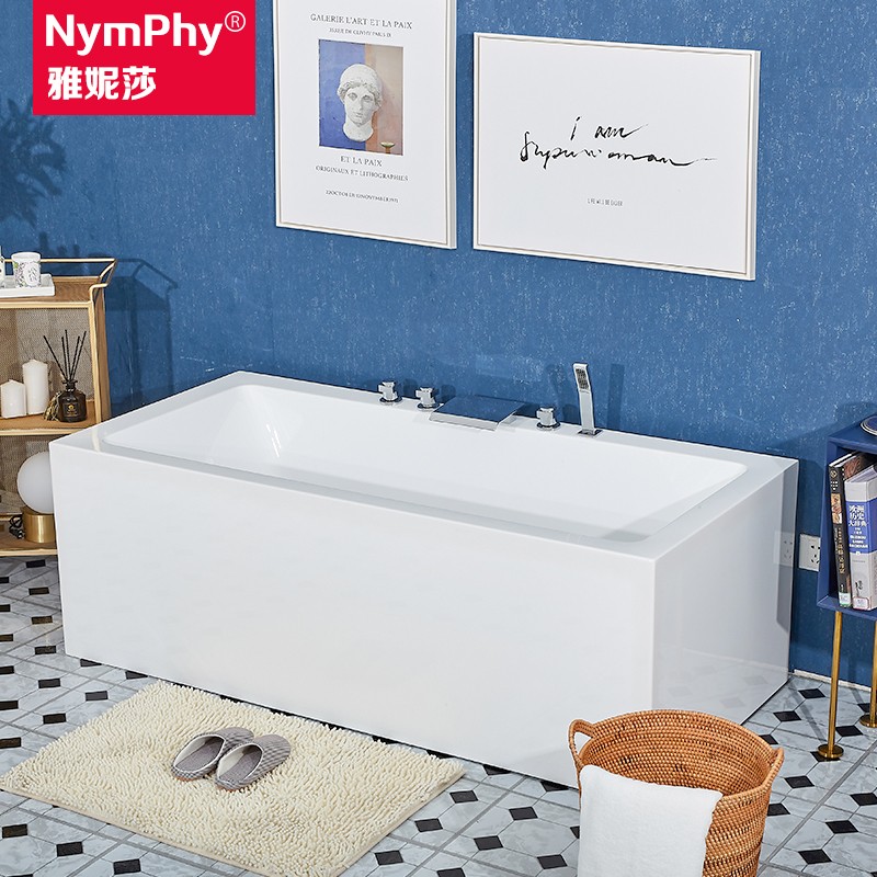雅妮莎（NYMPHY）方形浴缸独立式亚克力家用成人免安装浴缸无缝薄边大容积1.5m/1.7米 方形宽边BT35K+龙头五件套 1.7m