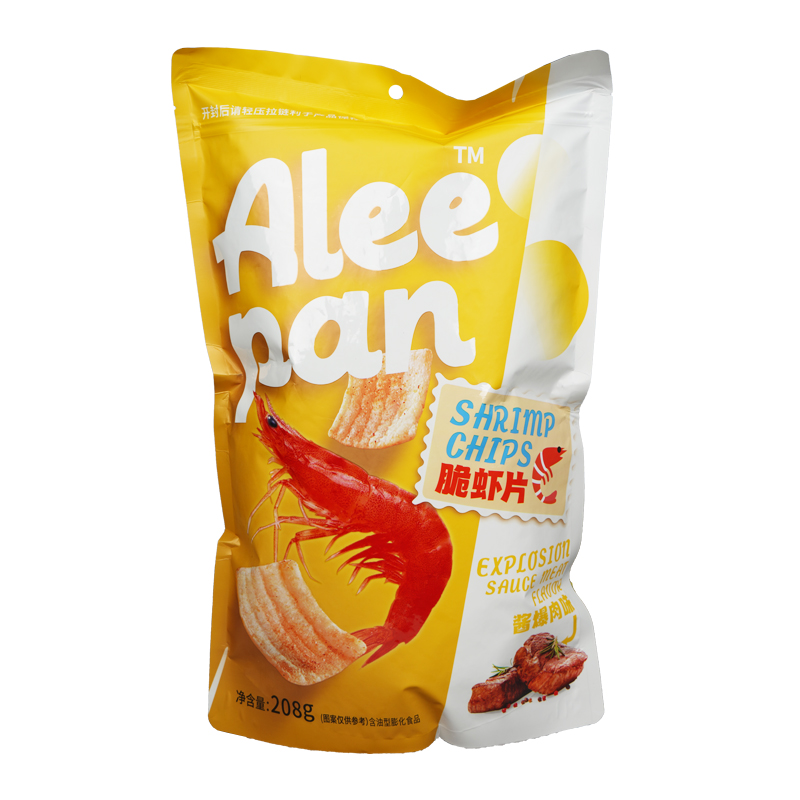 雄鲜虾味超大网红袋装208g巨形膨化薄片薯片食品即食 酱爆肉味虾片1包