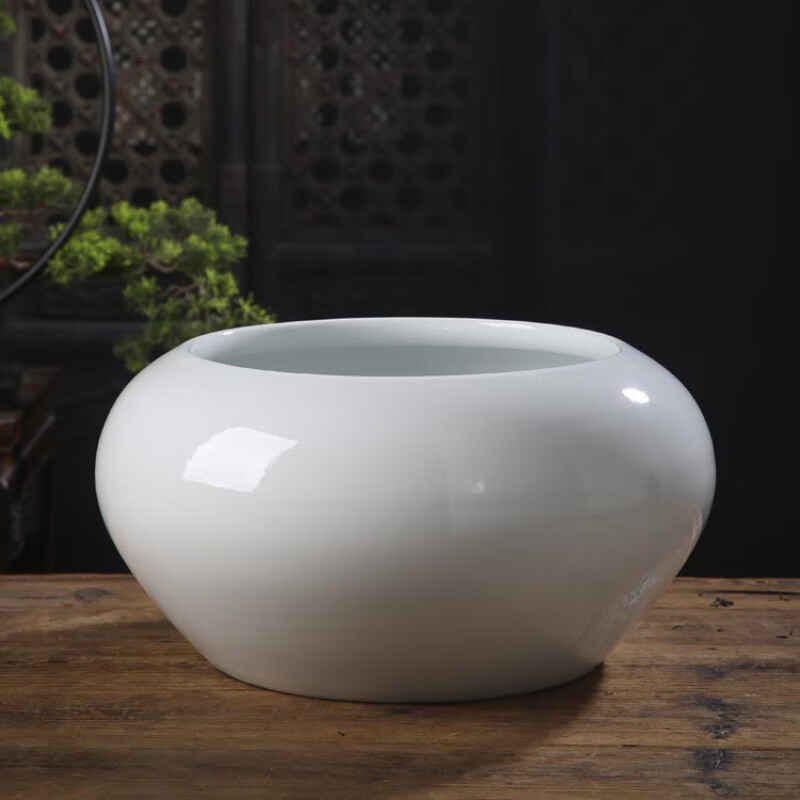 山头林村纯白风水缸景德镇陶瓷摆件聚宝盆瓷器桌面鱼缸小型白胎缸鱼盆