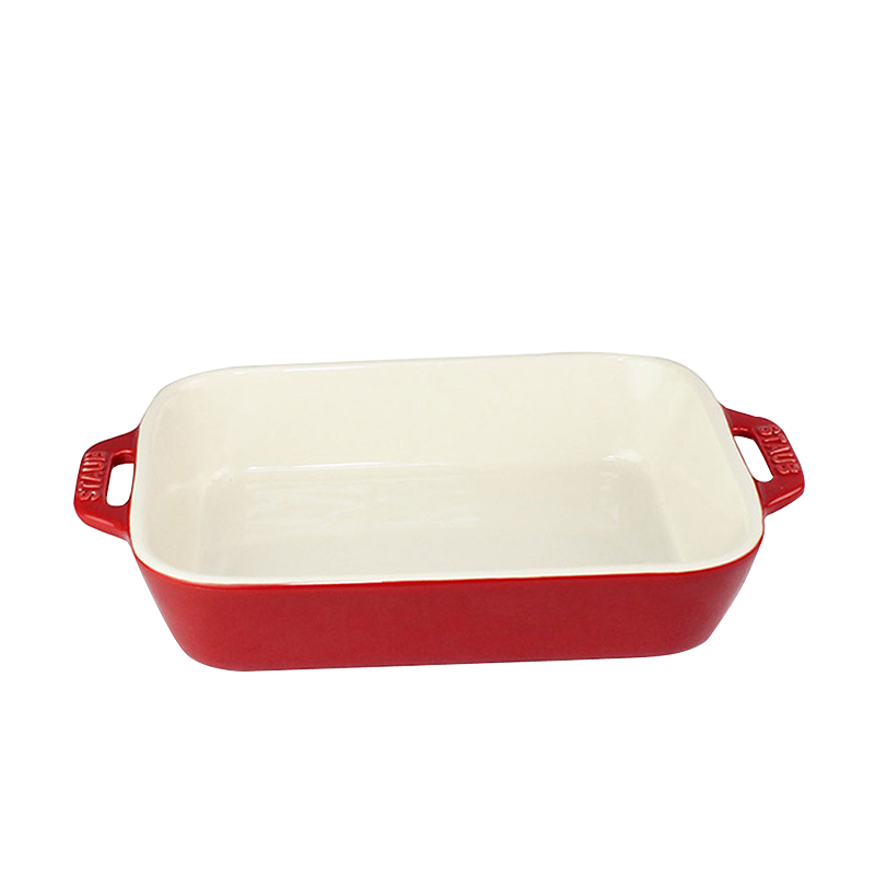琺寶（staub）陶瓷烤盤芝士焗飯焗面盤家用烤箱焗爐專用烘焙雙耳長方菜盤 櫻桃紅27*20cm