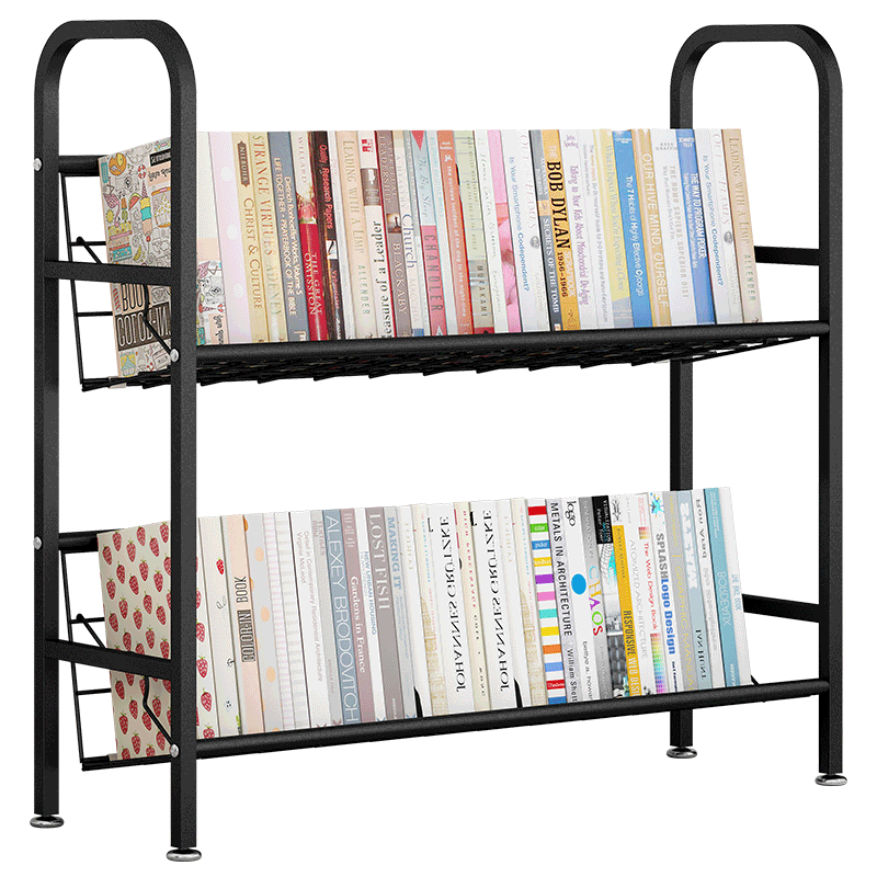 蜗家 书架落地绘本架 简易宝宝铁艺书架收纳架 迷你小型矮书柜 学生床头飘窗书架子置物架 黑纹纱-二层书架【长71.5 宽24 高69cm】