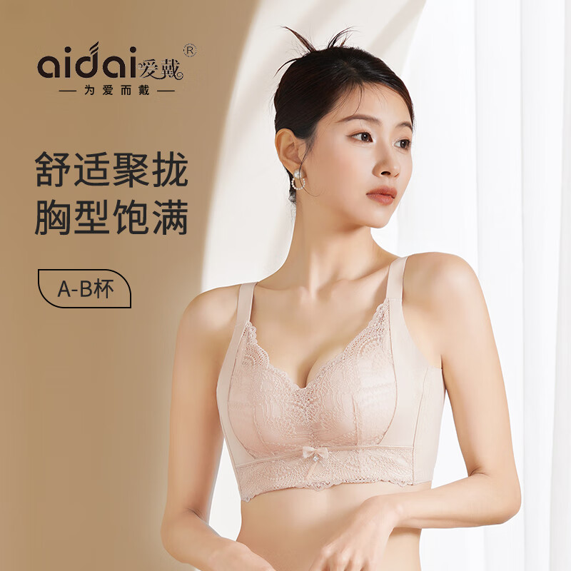 爱戴内衣女小胸聚拢显大无钢圈上托防下垂收副乳调整型美背蕾丝文胸 1790-肤色（厚杯约2.5CM） 80B 京东折扣/优惠券