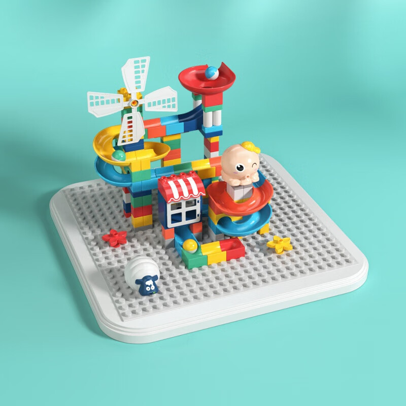 樂親兒童拼裝積木寶寶玩具男孩女孩3-6-8周歲 155大顆粒章魚滑道積木