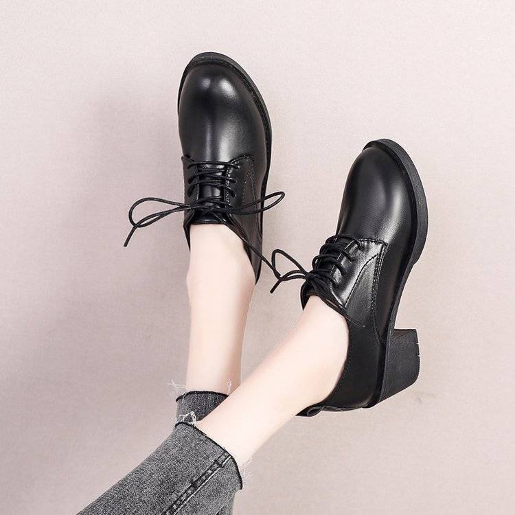 同恰青公司上班搭配正装穿的黑色小皮鞋系带小皮鞋女英伦风学院学生